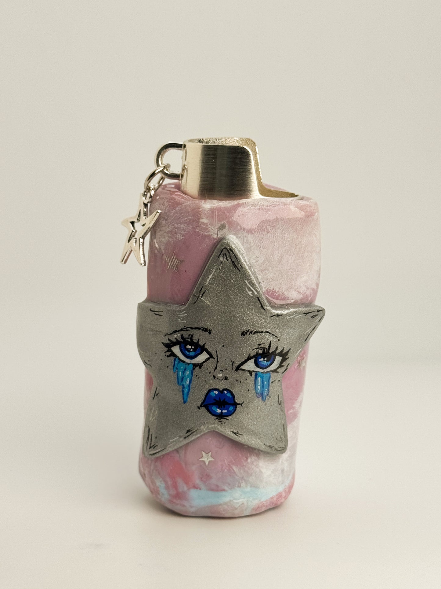 Sad Girl Star Lighter Case w/ Charm | Fits Standard Bic | Handmade Polymer Clay Art