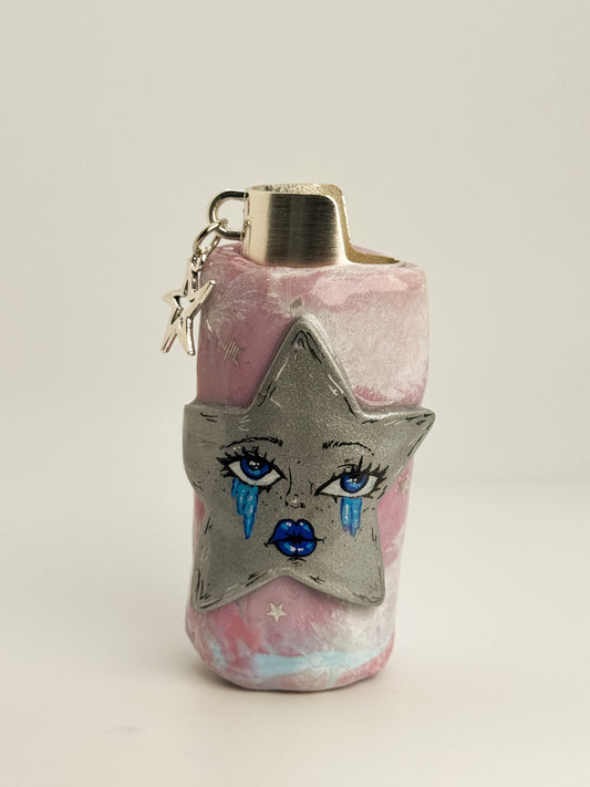 Sad Girl Star Lighter Case w/ Charm | Fits Standard Bic | Handmade Polymer Clay Art