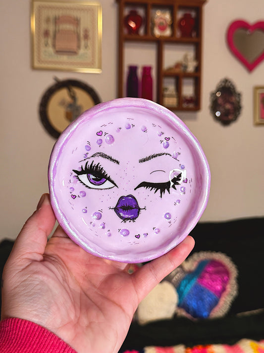 Lavender Dreams Moon Trinket Dish – Handmade Polymer Clay Light Purple Moon Dish