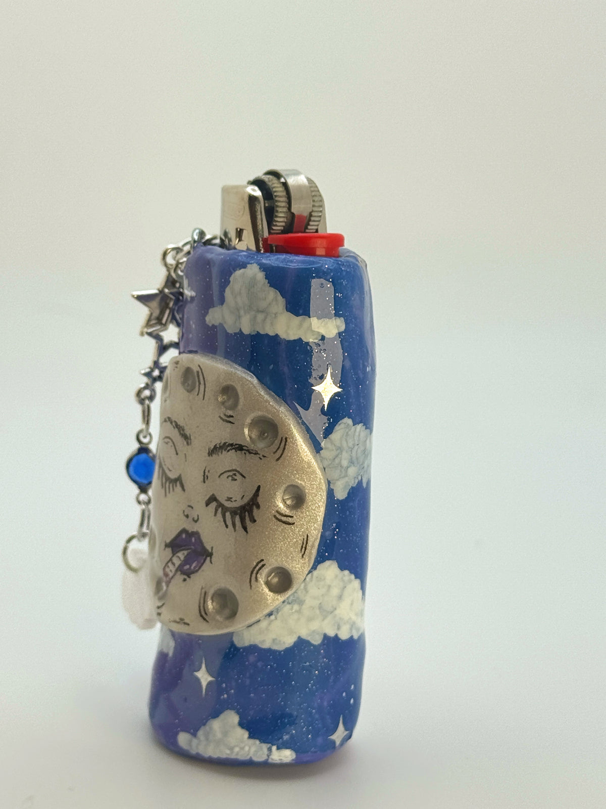 Smoking Moon Case with charm| Fits Standard Bic | Handmade Polymer Clay Art