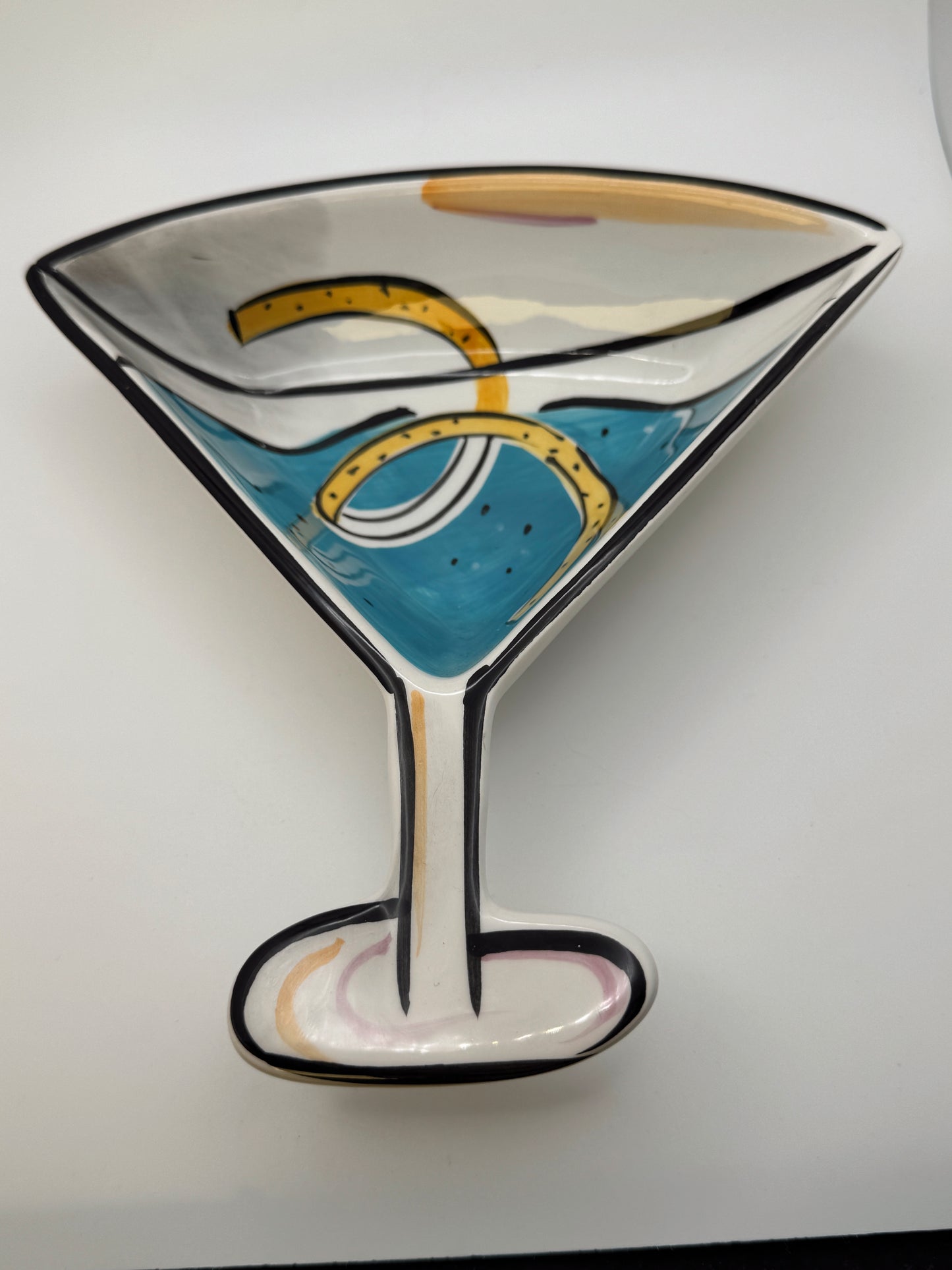 Vintage Martini Party Serving Set – Hand-Painted Cocktail Tray + 4 Martini Glass Plat