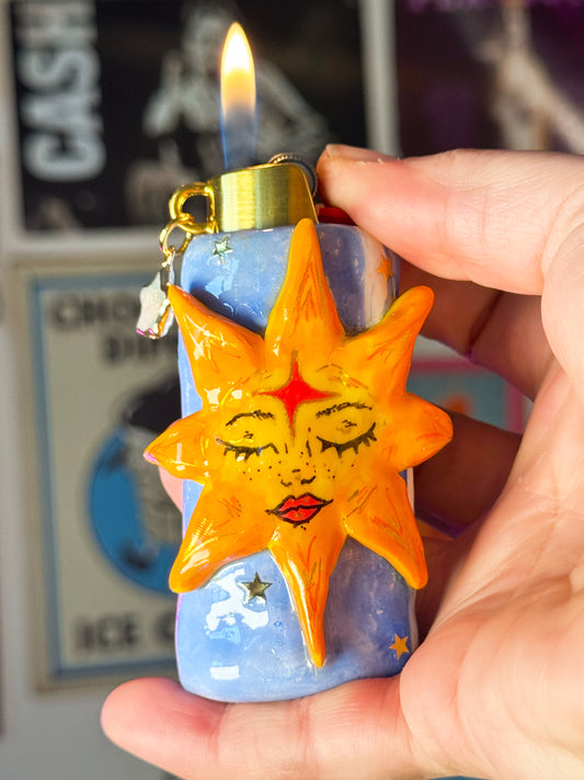Miss Sunny Girl Lighter Case w/ charm | Fits Standard Bic | Handmade Polymer Clay Art