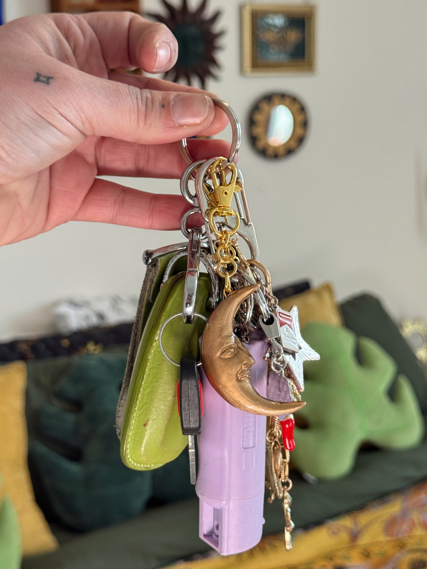 Gold Crescent Moon Keychain – Handmade Polymer Clay Celestial Bag Charm