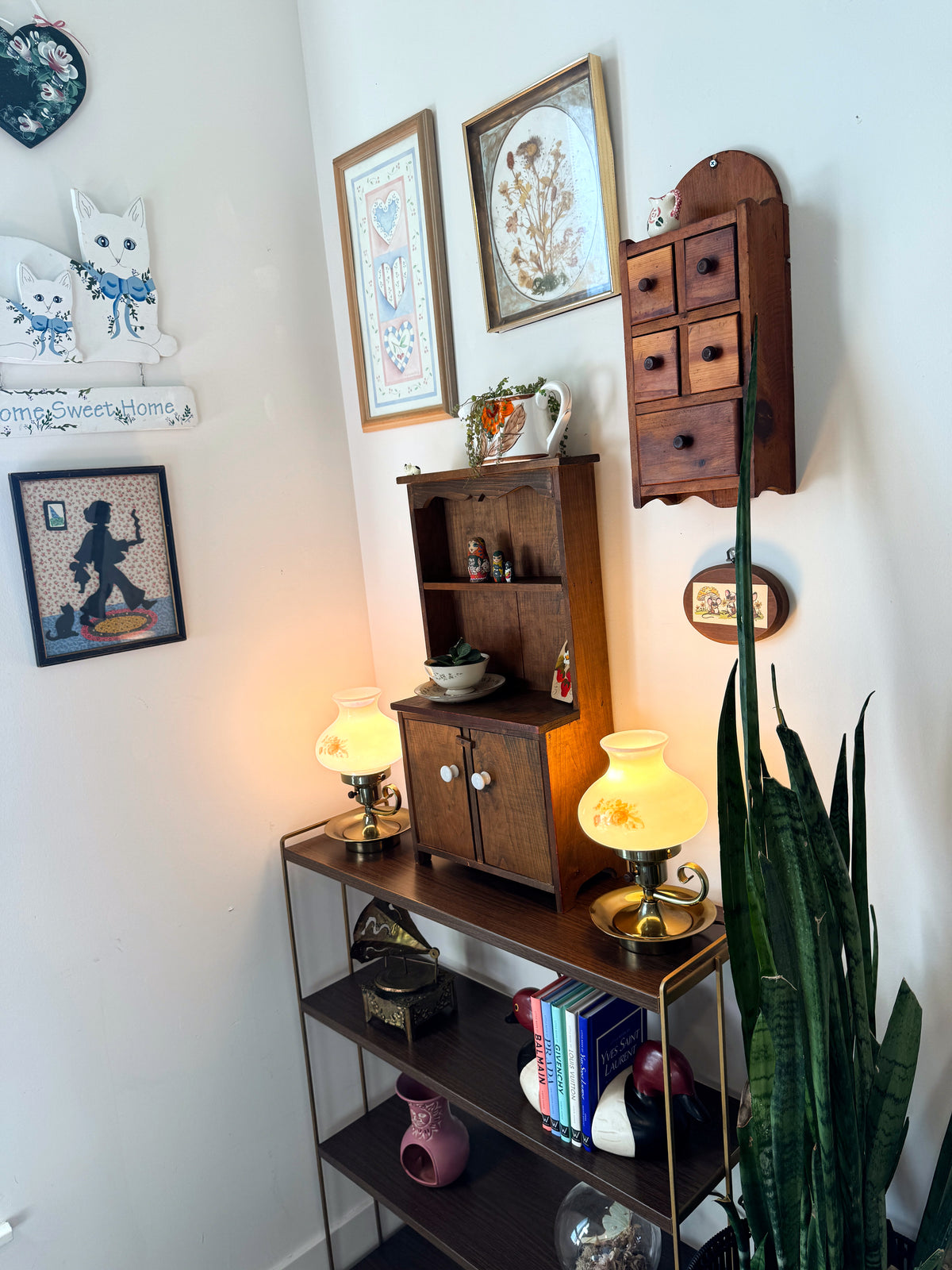 Vintage Handmade Pine Wall Spice Cabinet – 5 Drawer Apothecary
