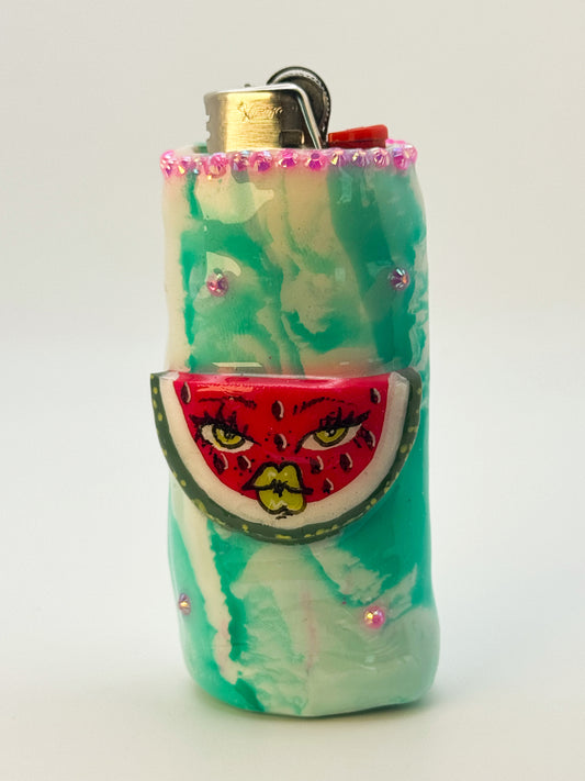 Sweet Watermelon Lighter Case| Fits Standard Bic | Handmade Polymer Clay Art