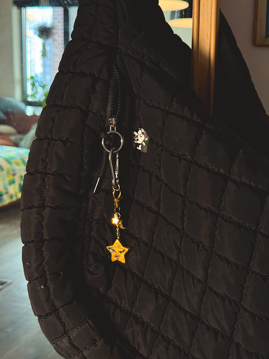Mini Star Face Bag Charm – Hand-Painted Celestial Keychain with Gold Hardware