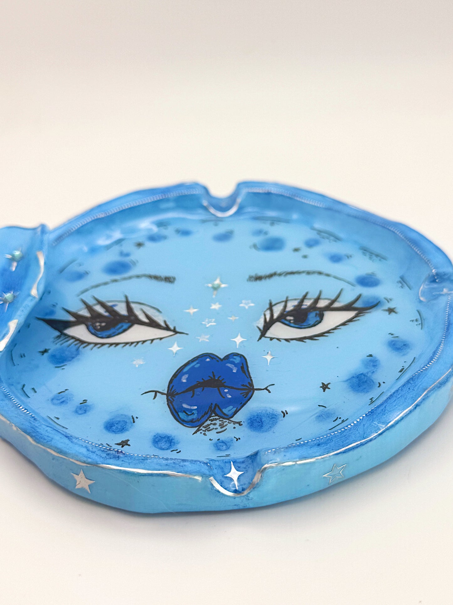 Blue Moon Babe Ashtray • One-of-a-Kind Hand-Painted Celestial Ashtray (5”)
