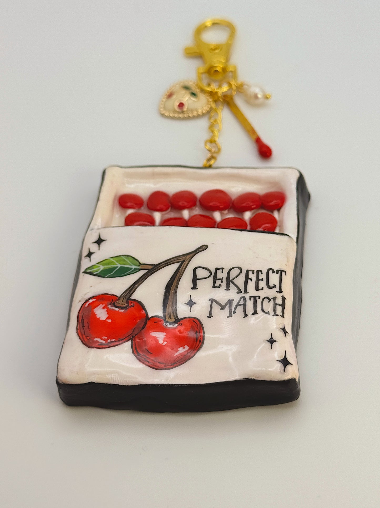 Perfect Match Matchbox Bag Charm – Handmade Cherry Matchbox Keychain with Match Charm