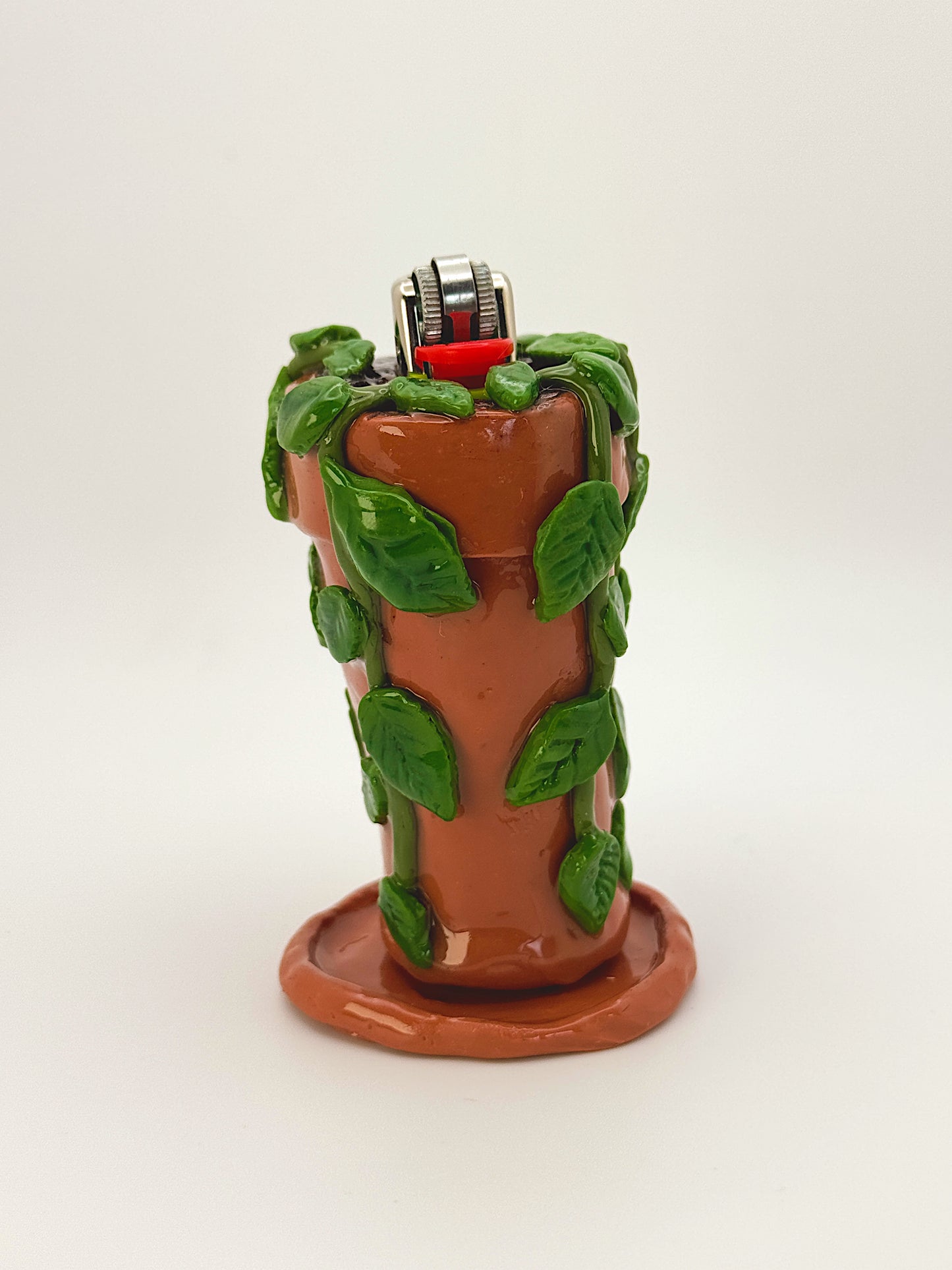 Pothos Lighter Case with Drip Dish – Handmade Polymer Clay