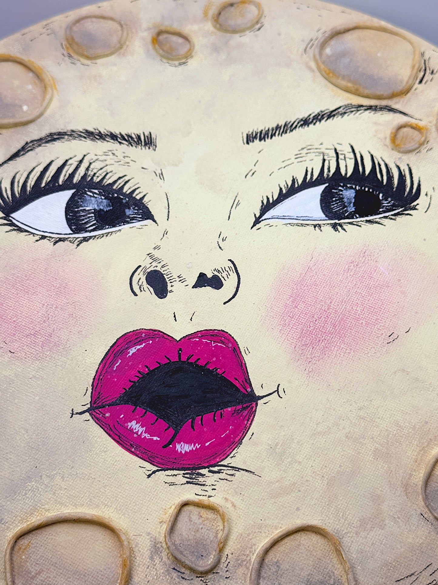 Miss Moon – Hand-Painted Moon Face Wall Art (12” Textured Canvas)
