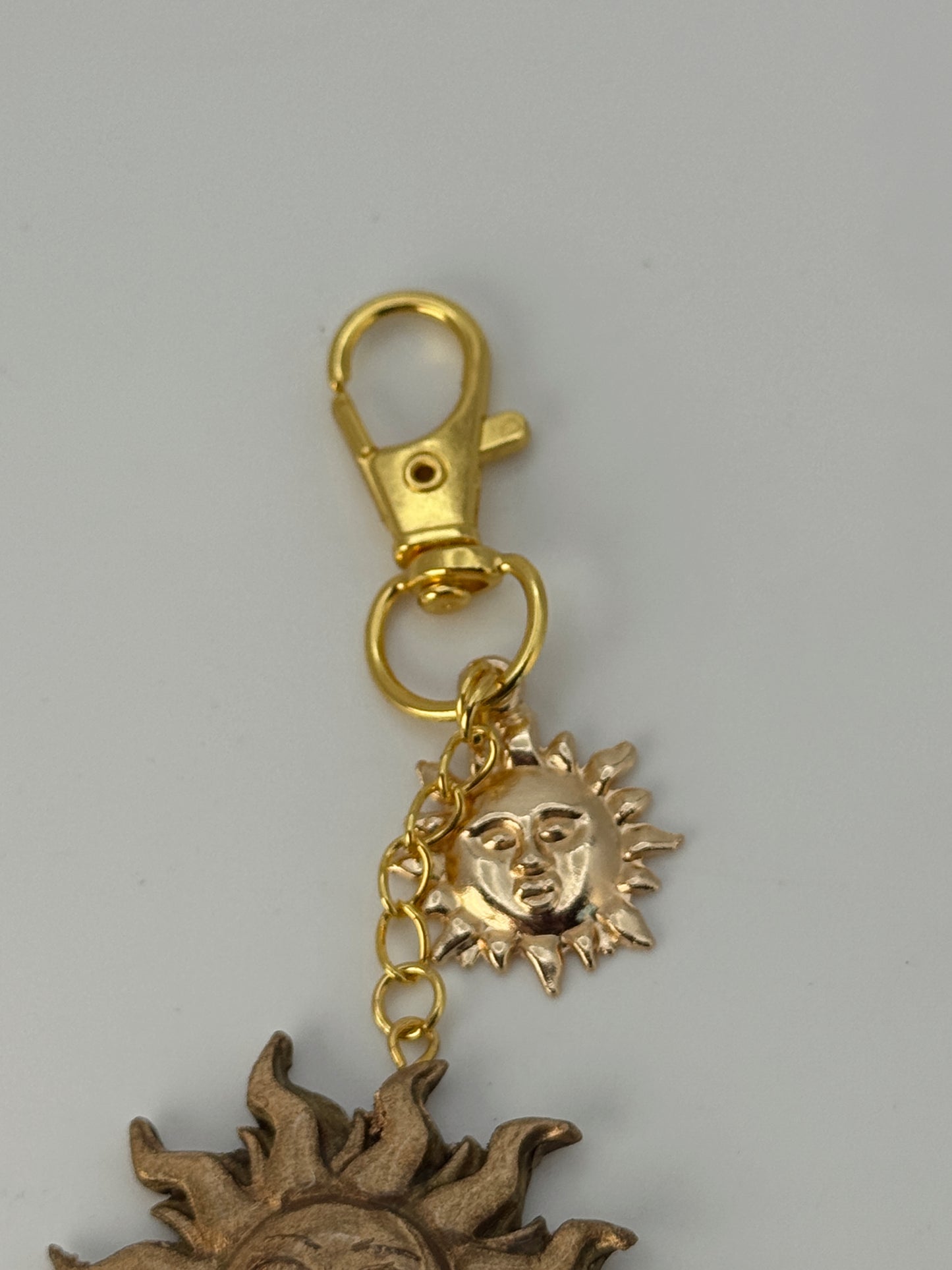 Golden Celestial Sun Bag Charm – Handmade Polymer Clay Keychain