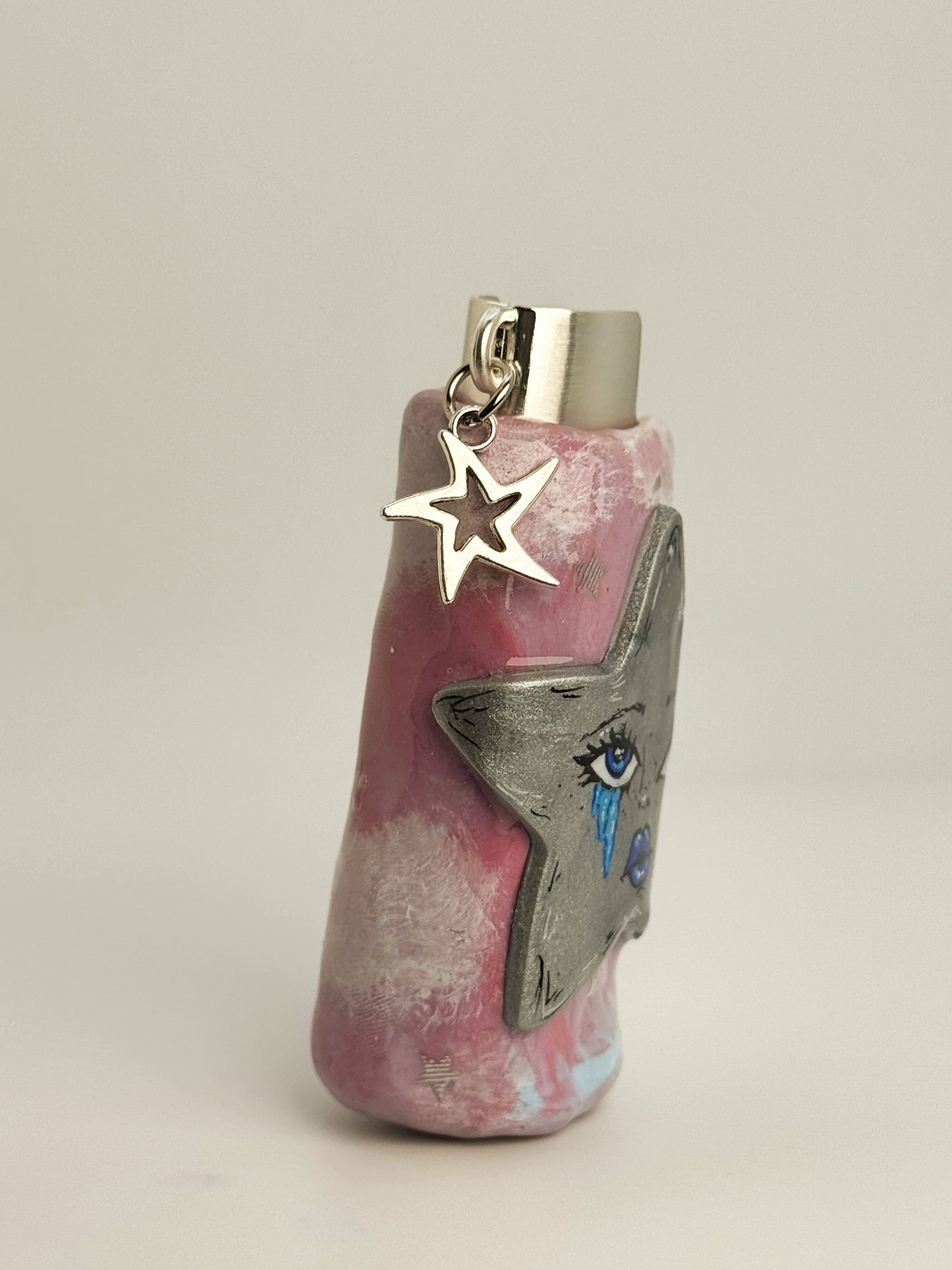 Sad Girl Star Lighter Case w/ Charm | Fits Standard Bic | Handmade Polymer Clay Art