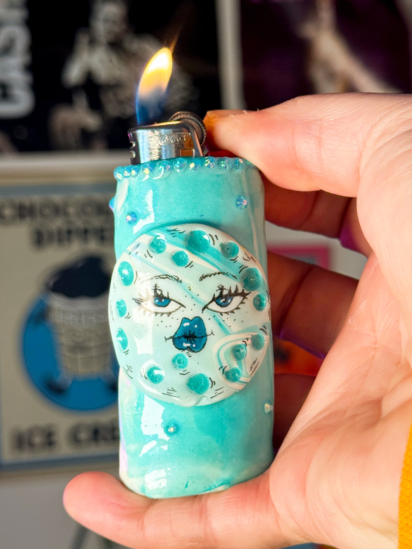 Sassy Moon Lighter Case| Fits Standard Bic | Handmade Polymer Clay Art