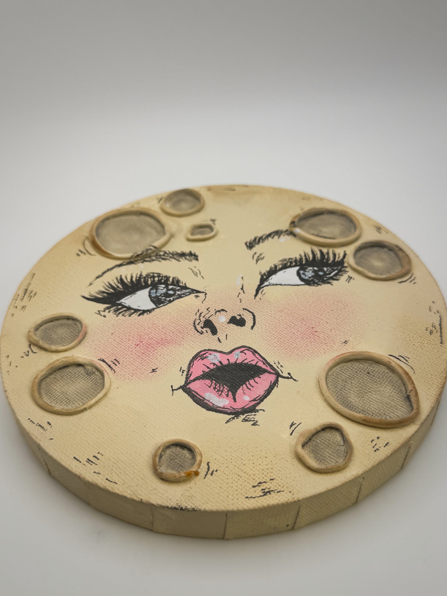 Miss Moon – Hand-Painted Moon Face Wall Art (6” Textured Canvas)