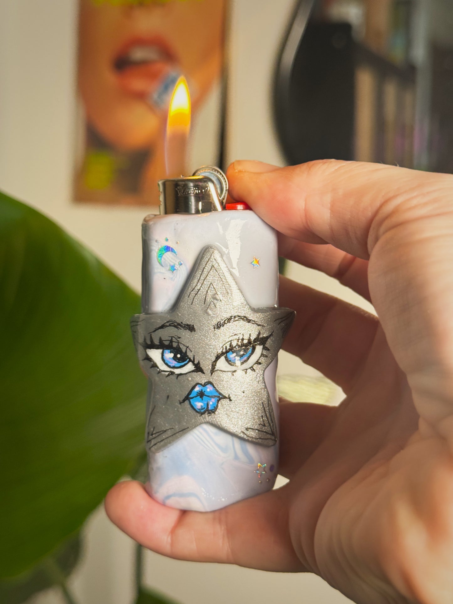 Sassy Star Lighter Case| Fits Standard Bic | Handmade Polymer Clay Art