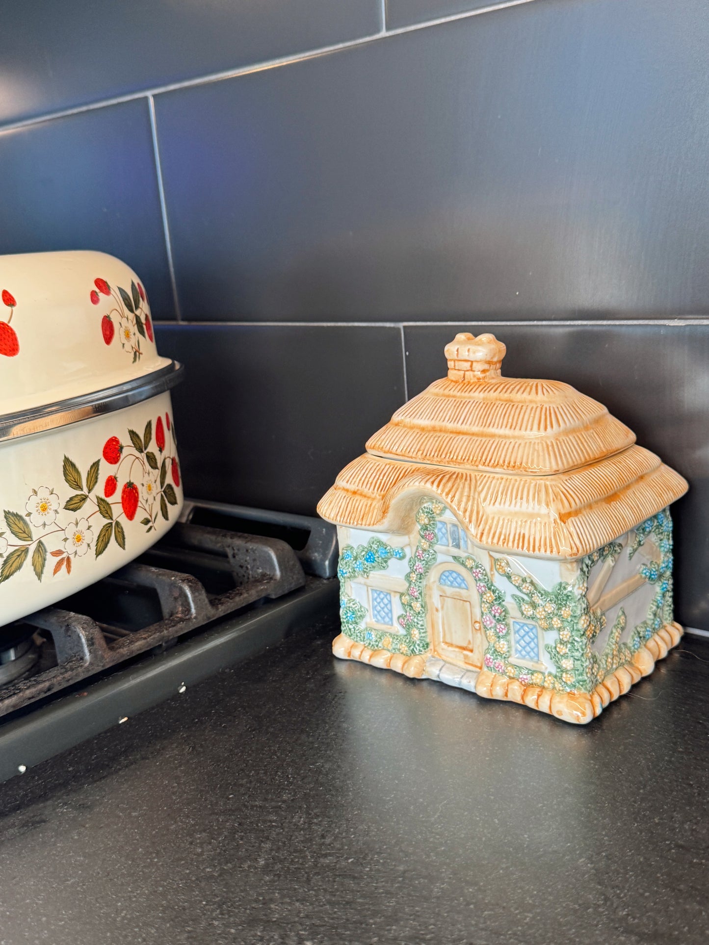 Vintage Teleflora Cottage House Ceramic Jar – Whimsical Cookie & Trinket Storage