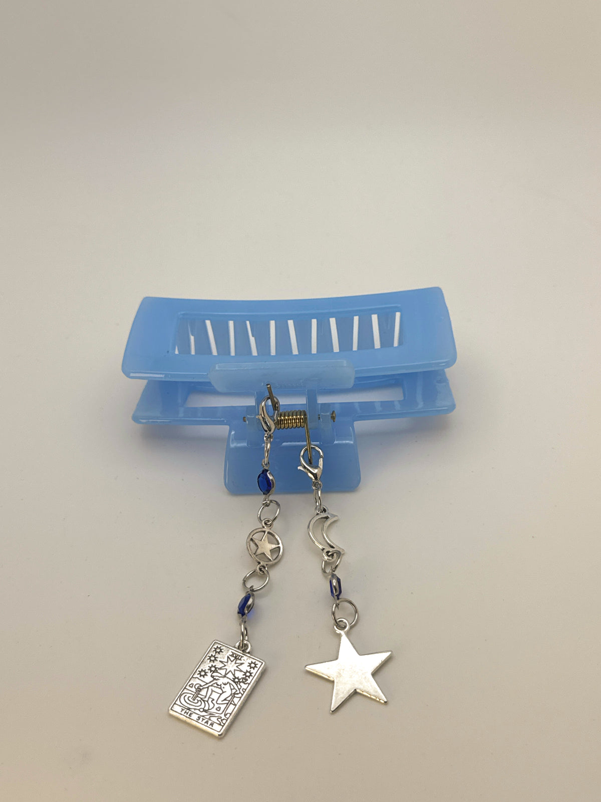 Blue Medium Claw Clip with Handmade Beaded Charms | Removable Charm Clip | 3.1”