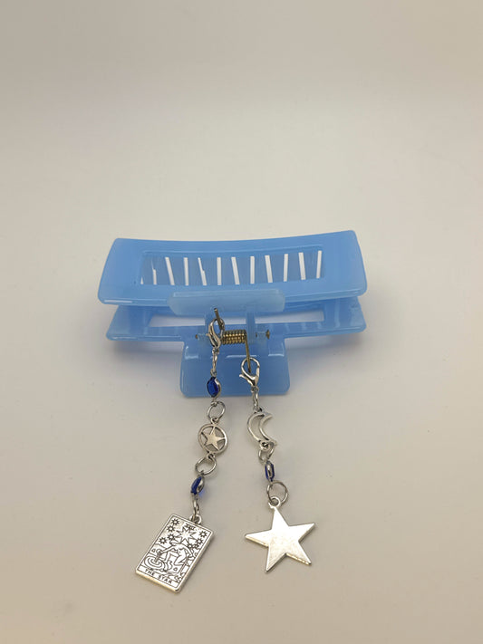 Blue Medium Claw Clip with Handmade Beaded Charms | Removable Charm Clip | 3.1”