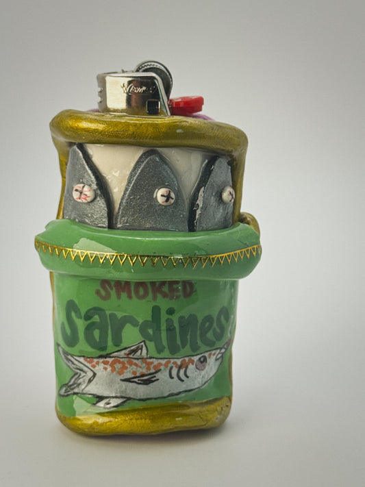 Smoked Sardine Tin Lighter Case| Fits Standard Bic | Handmade Polymer Clay Art