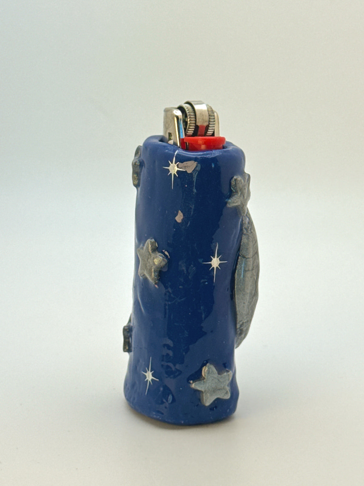 90s Celestial Moon Case (SILVER) with charm| Fits Standard Bic | Handmade Polymer Clay Art
