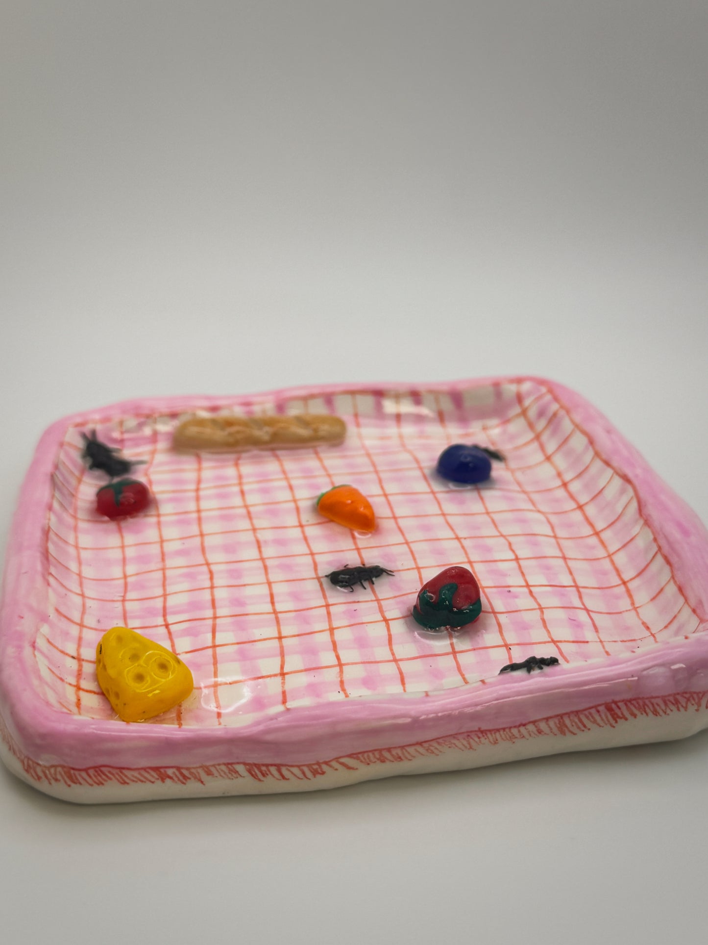 Pink Picnic Blanket Trinket Dish (5”) – Handmade Polymer Clay