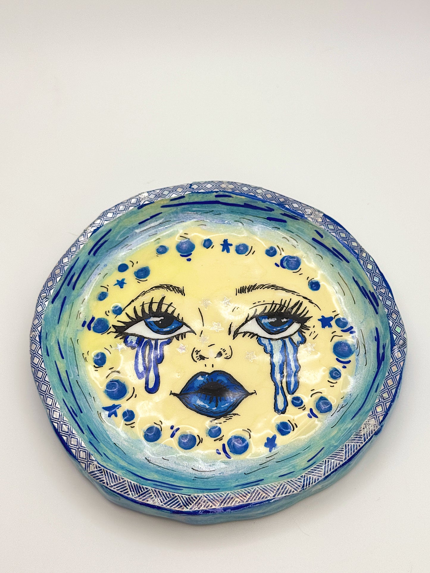 Crying Moon Trinket Dish – Hand-Painted Celestial Jewelry Dish (4.5–5”)