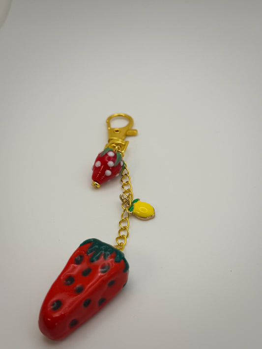 Strawberry Lemon Bag Charm | Handmade Polymer Clay Key Chain