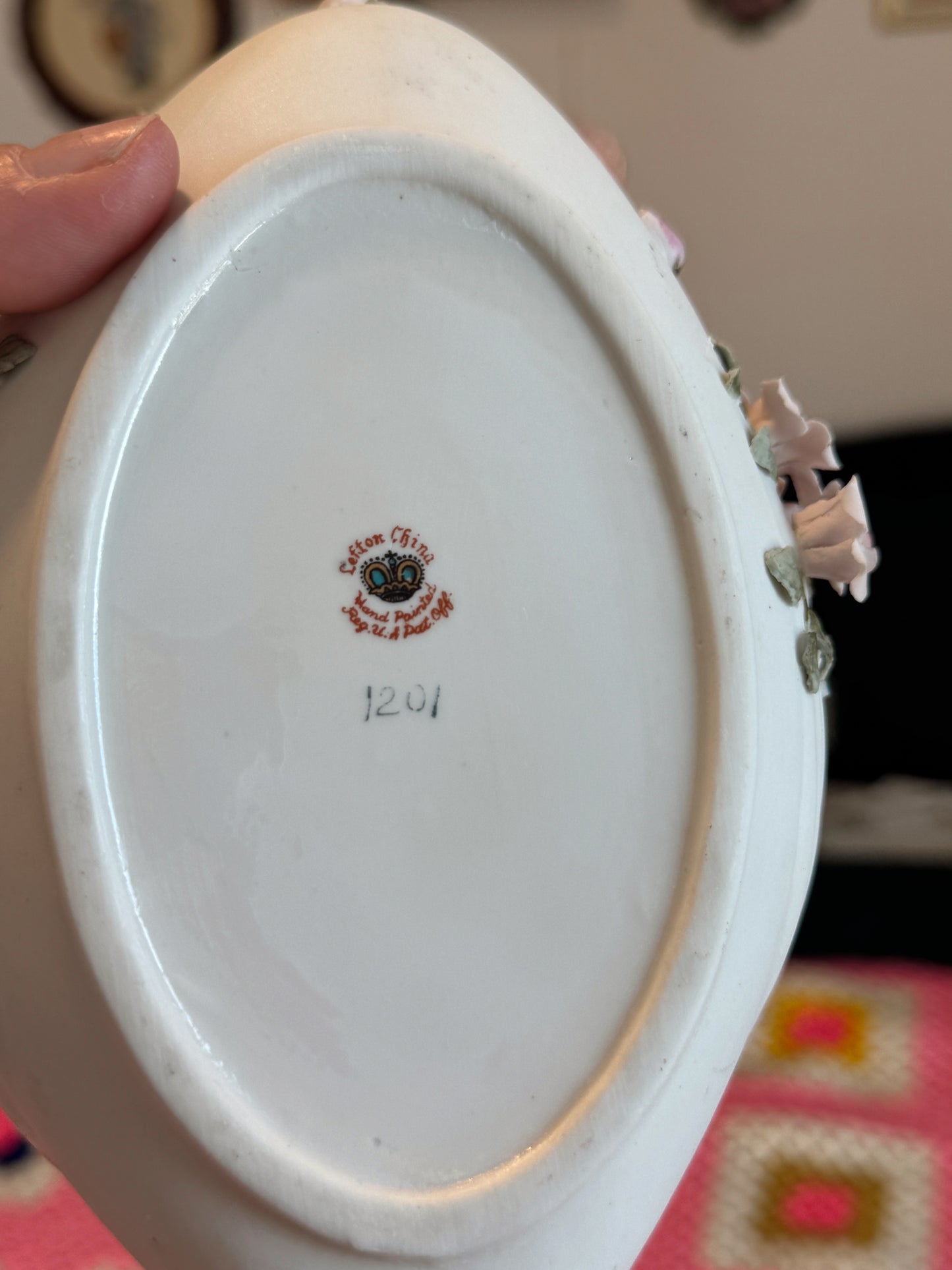 Vintage Hand-Painted Swan Jewelry Dish with Floral Details