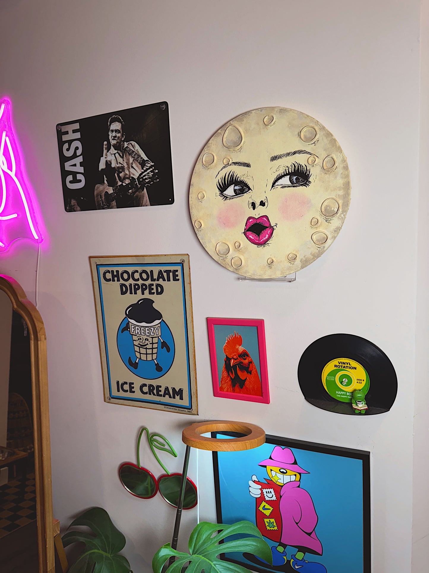 Miss Moon – Hand-Painted Moon Face Wall Art (12” Textured Canvas)