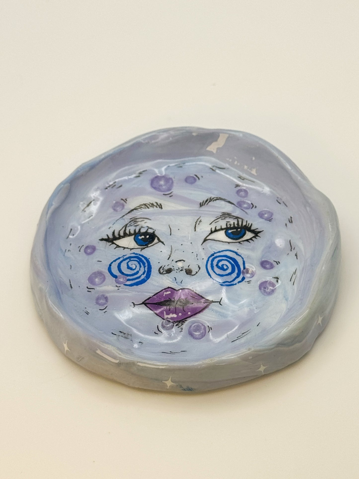 Handmade Moon Face Ring Dish – 3.5” Polymer Clay Celestial Trinket Dish