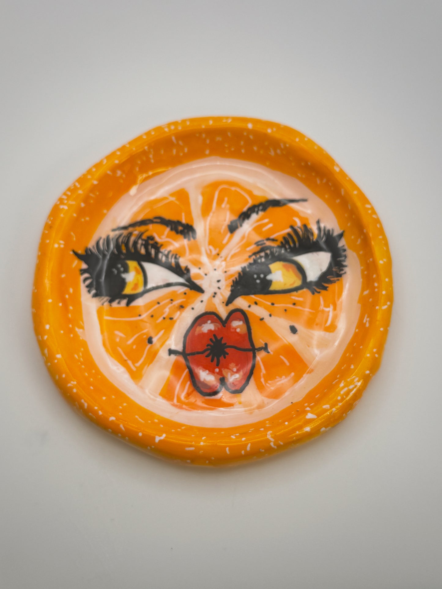 Orange Face Trinket Dish(3.5-4”) –Handmade Polymer Clay