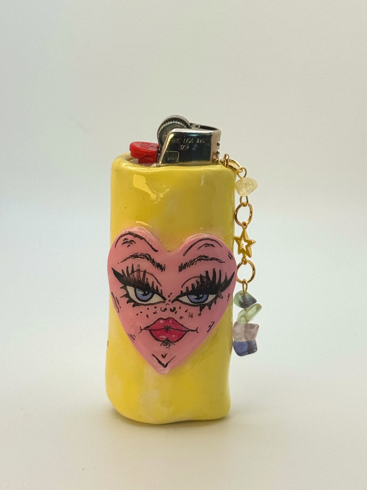 Heart Face Case with charm| Fits Standard Bic | Handmade Polymer Clay Art