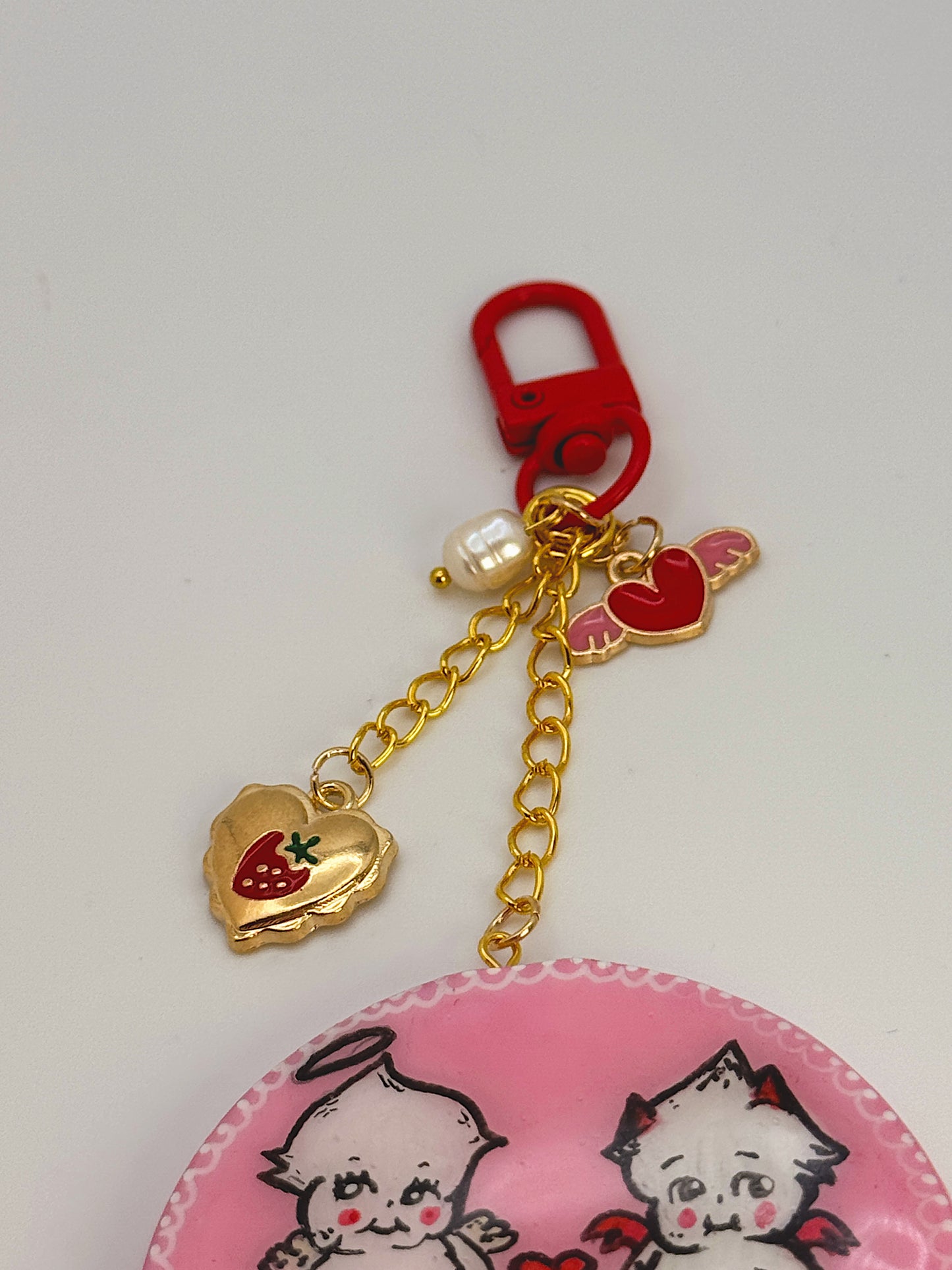 Kewpie-Inspired Cherub Bag Charm – Pink Angel & Devil Heart Keychain