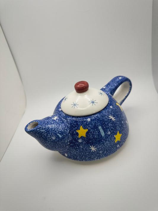Whimsigoth Mini Ceramic Teapot – Blue & Yellow Celestial Kitchen Decor