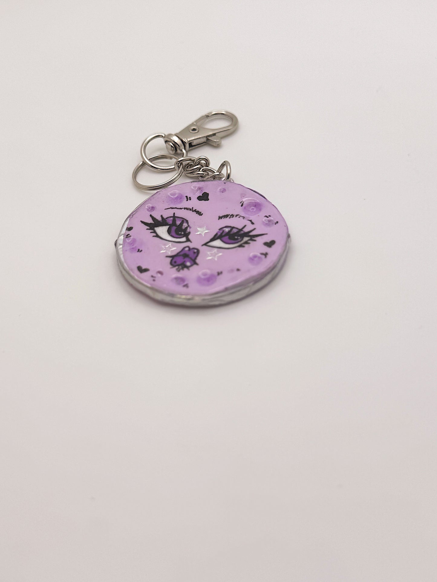 Purple Moon Keychain – Hand-Painted Polymer Clay Charm
