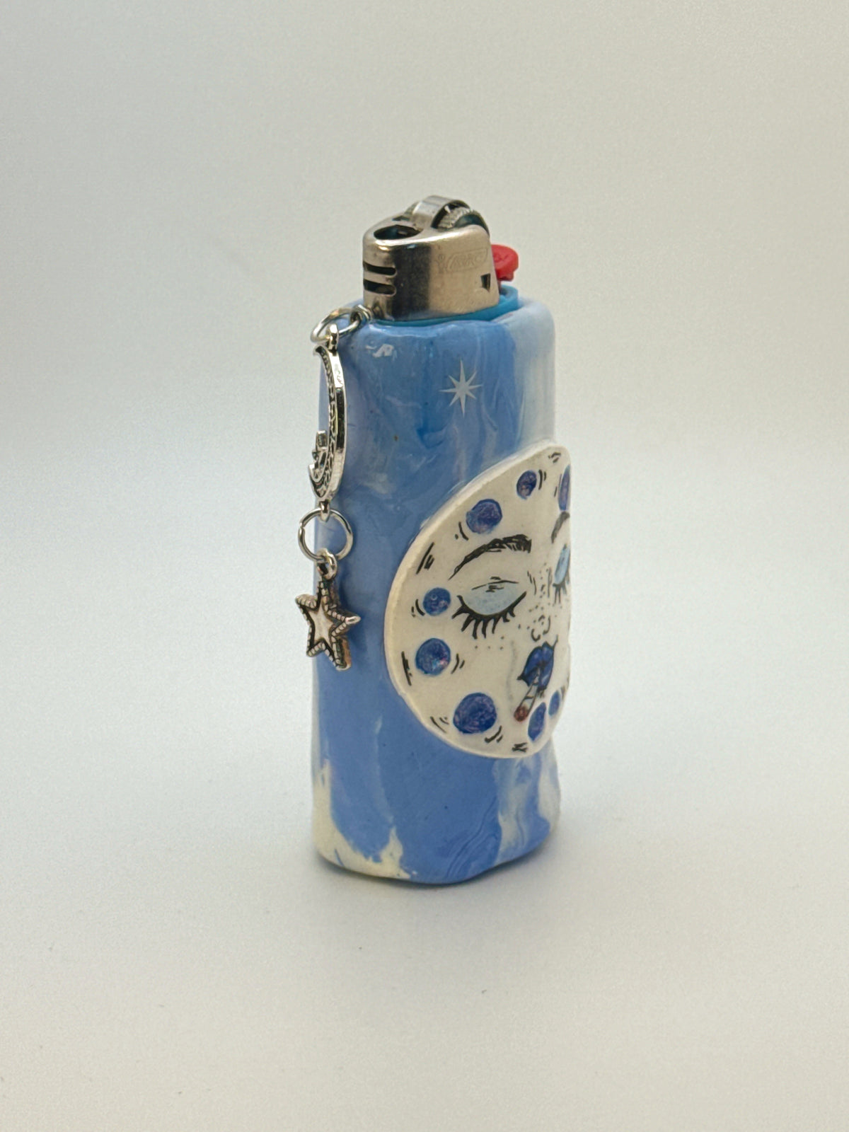 Smoking Moon Case with charm| Fits Standard Bic | Handmade Polymer Clay Art