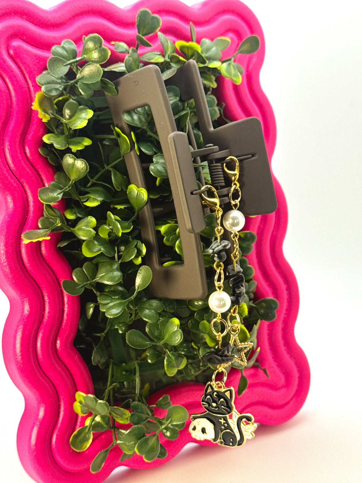 Dark Brown Medium Claw Clip with Handmade Beaded Charms | Removable Charm Clip | 3.1”