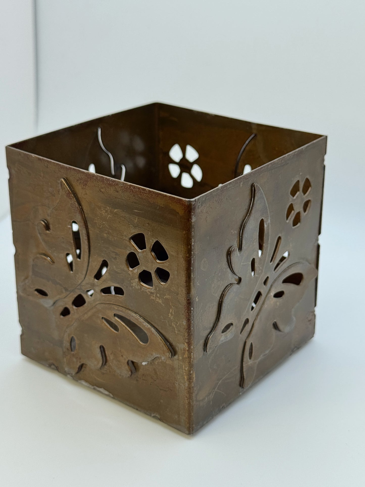 Vintage Brass Butterfly Votive Candle Holder | Pierced Metal | 3.5” Square