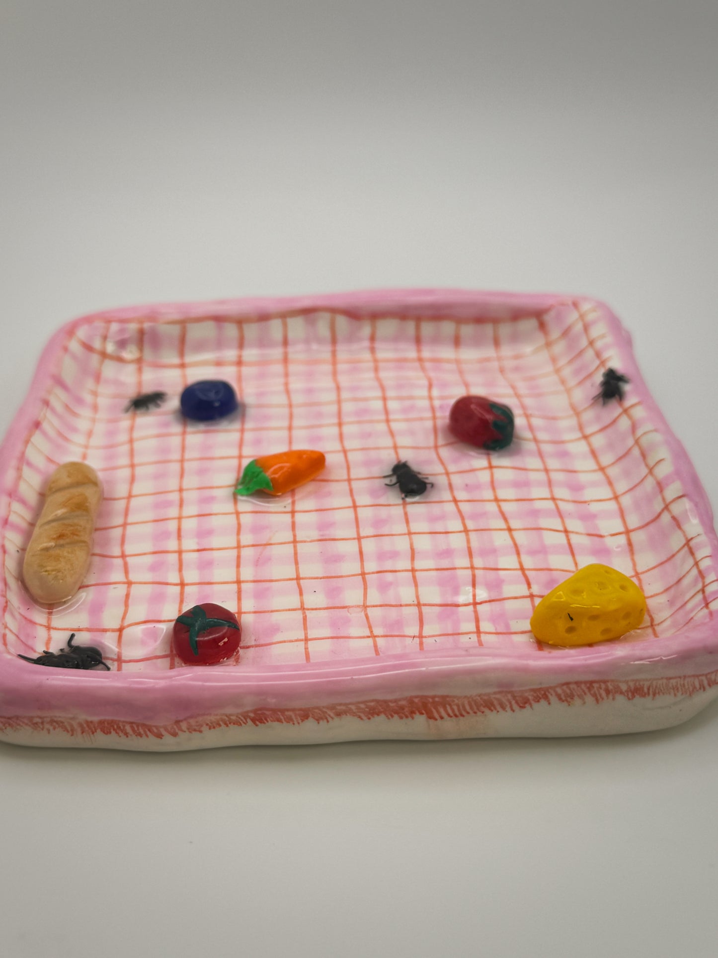 Pink Picnic Blanket Trinket Dish (5”) – Handmade Polymer Clay