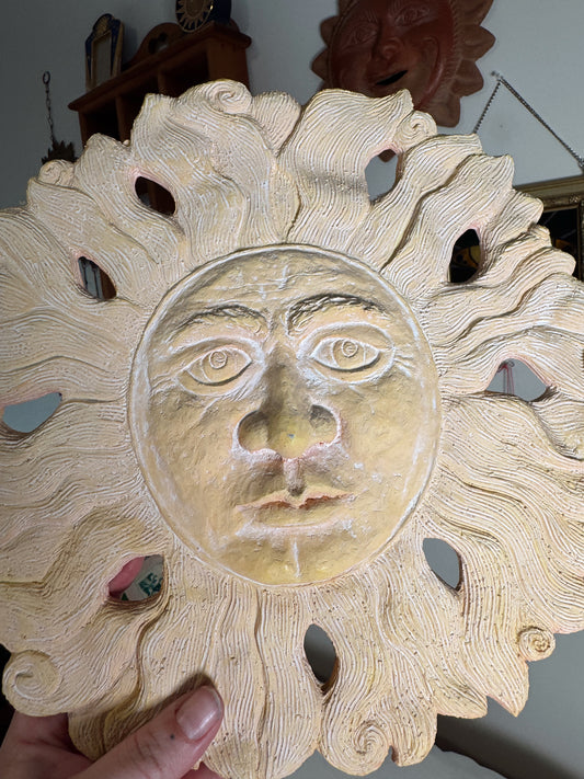 Vintage Celestial Sun Wall Plaque – 11” Boho Terra Cotta Style Wall Decor