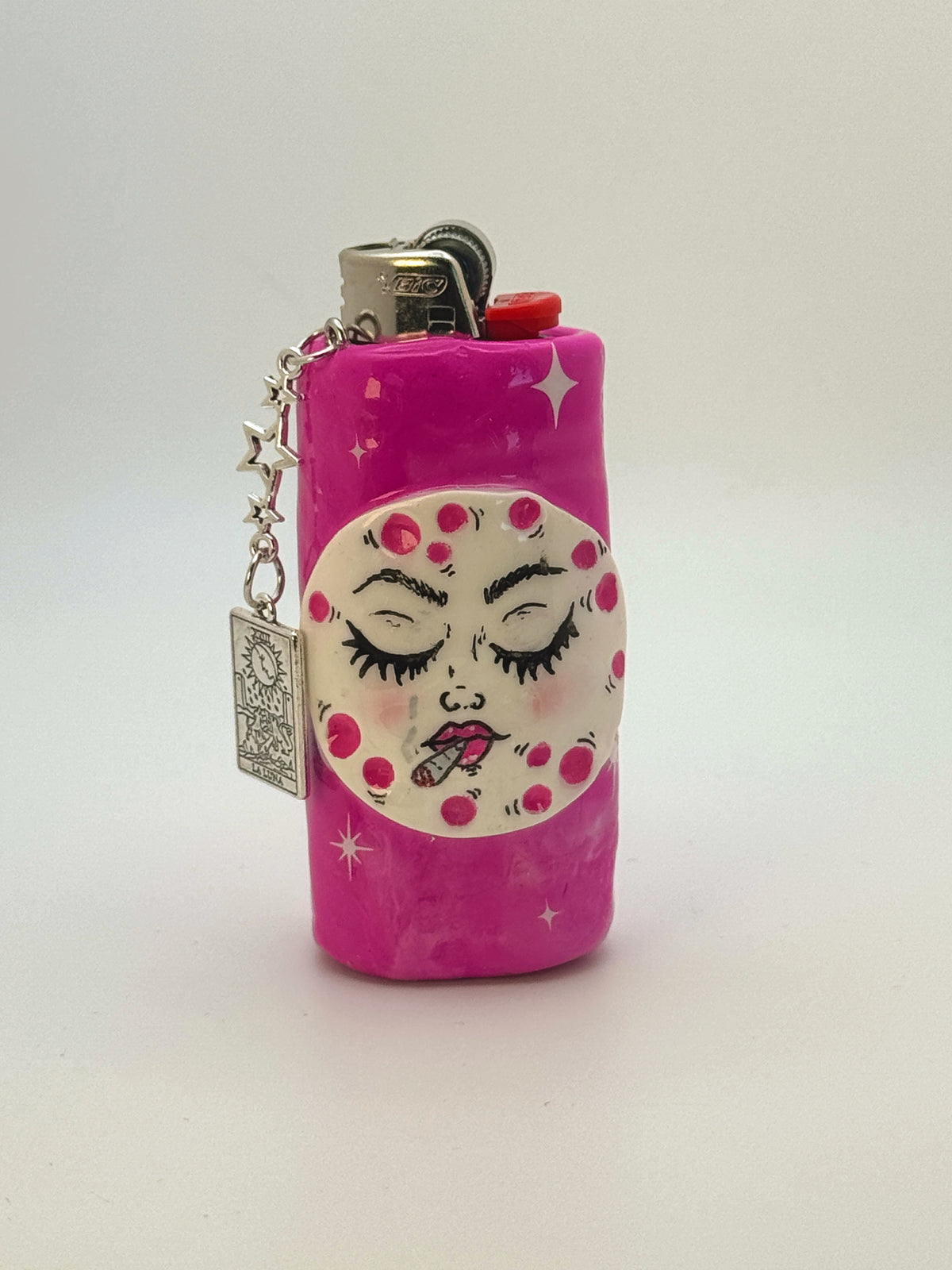 Smoking Moon Case with charm| Fits Standard Bic | Handmade Polymer Clay Art