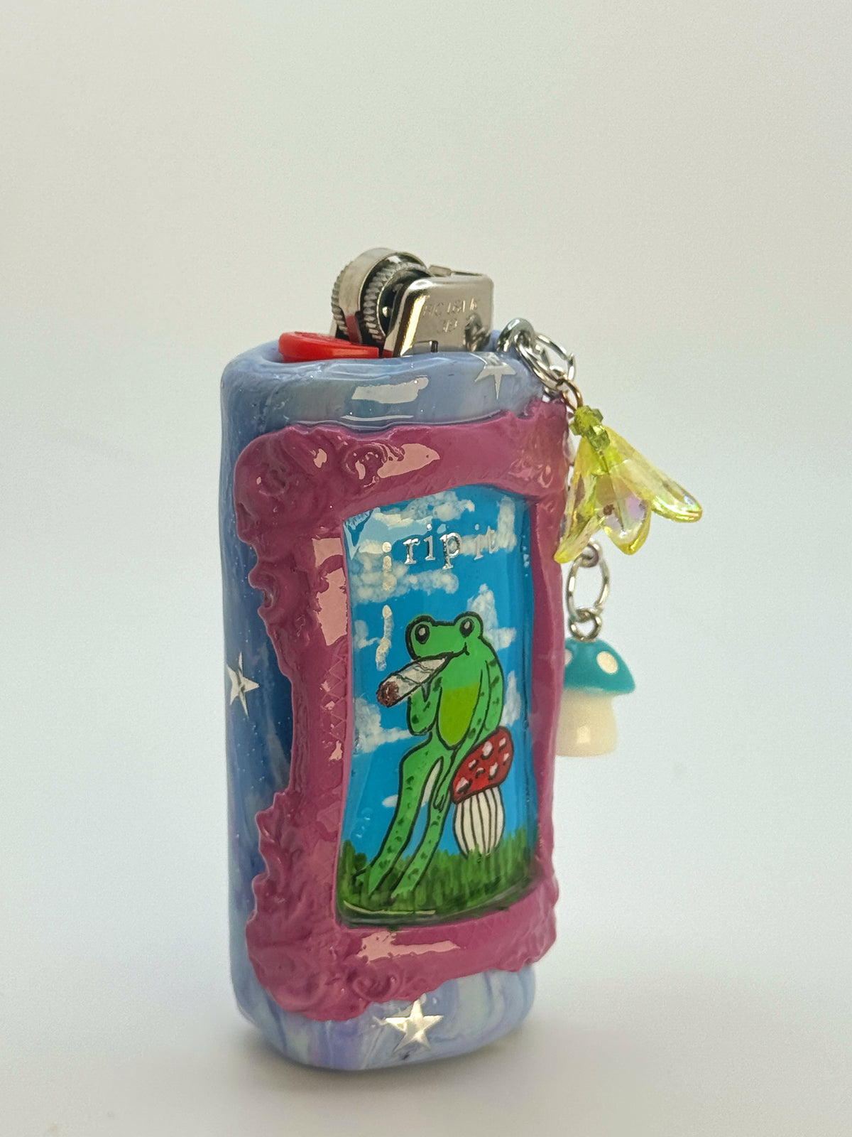 Vintage Frame Rip It Frog Case with charm| Fits Standard Bic | Handmade Polymer Clay Art