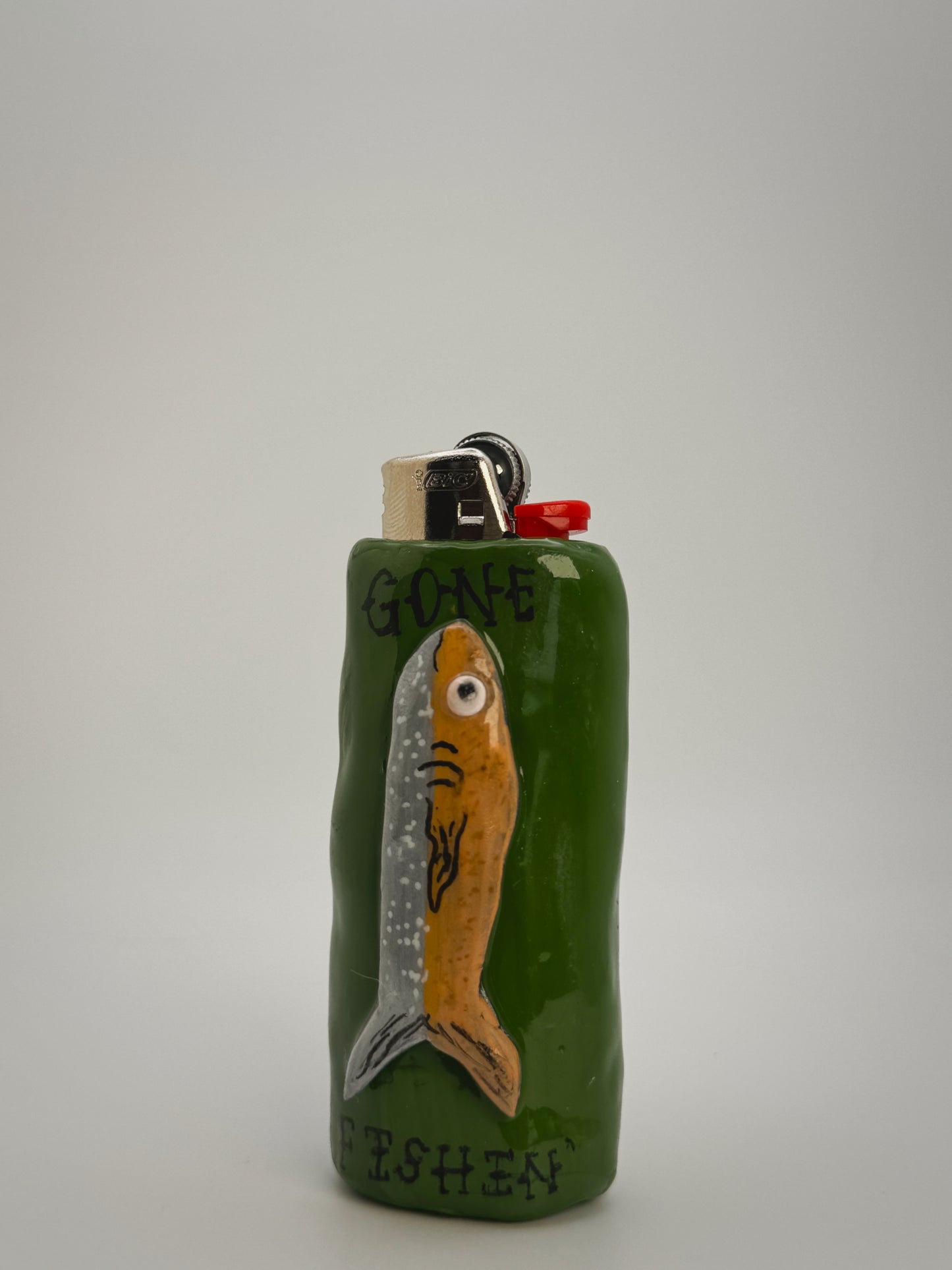 Gone Fishin’ Lighter Case| Fits Standard Bic | Handmade Polymer Clay Art