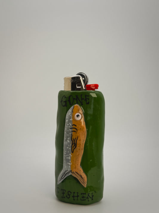 Gone Fishin’ Lighter Case| Fits Standard Bic | Handmade Polymer Clay Art