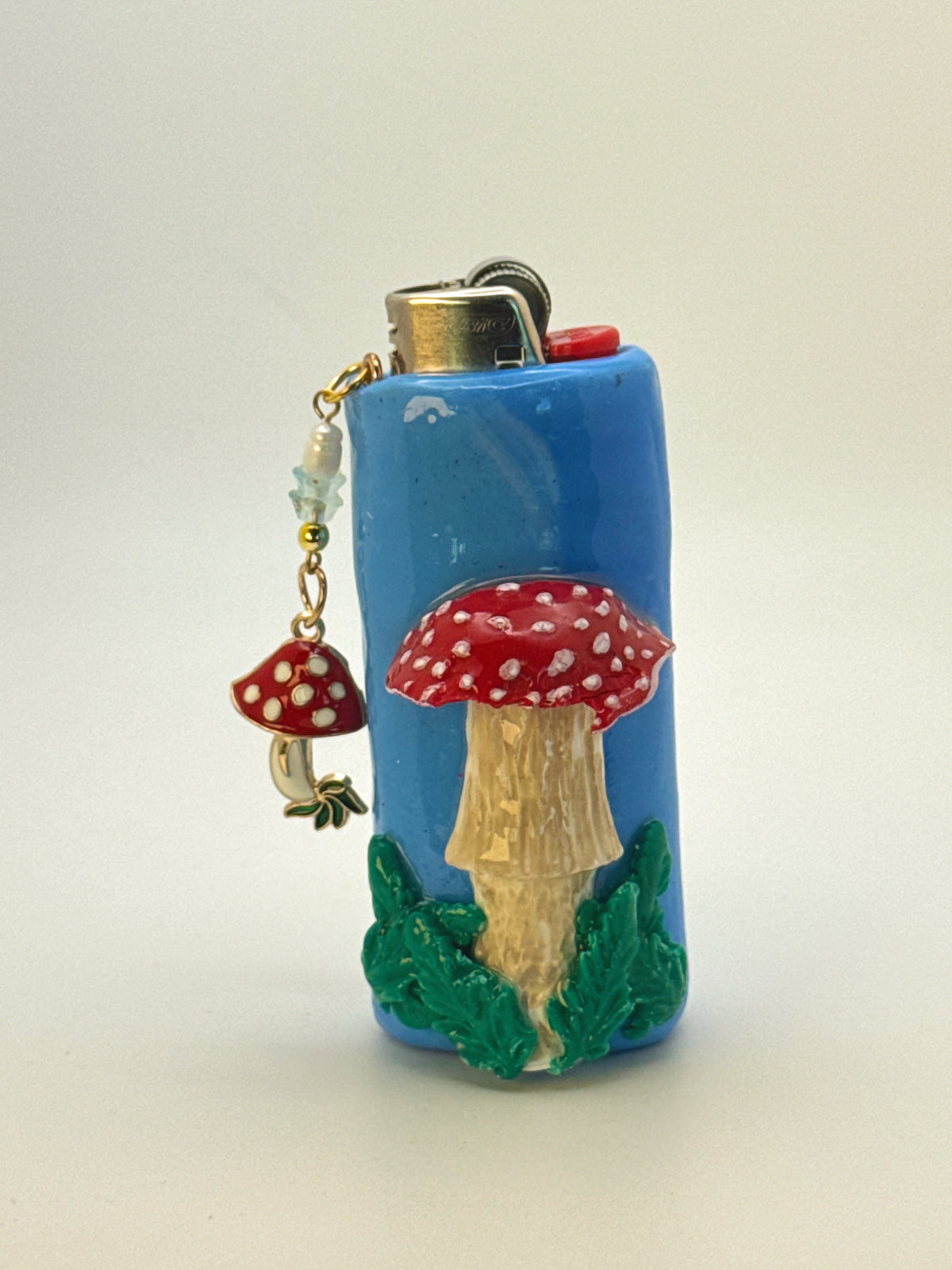 Mushroom Case with charm| Fits Standard Bic | Handmade Polymer Clay Art