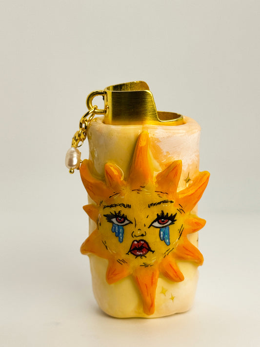 Sad Girl Sun Lighter Case w/ Charm | Fits Standard Bic | Handmade Polymer Clay Art