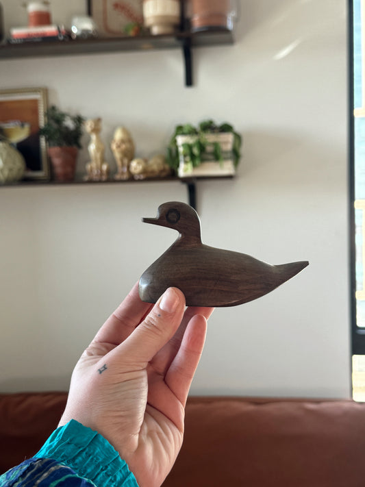 Minimalist Hand-Carved Wooden Duck Figurine | Vintage Folk Style Decor