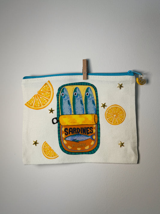 Sardine with Lemon Hand-Pressed Bag | 8 x 6 Natural Cotton | Luxe