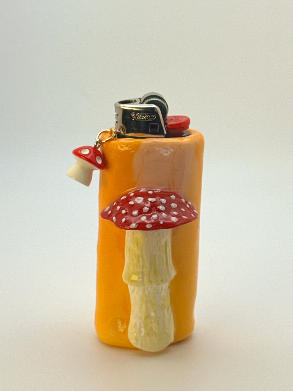 Mushroom Case with charm| Fits Standard Bic | Handmade Polymer Clay Art
