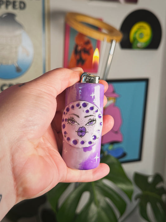 Lavender Moon Lighter Case| Fits Standard Bic | Handmade Polymer Clay Art
